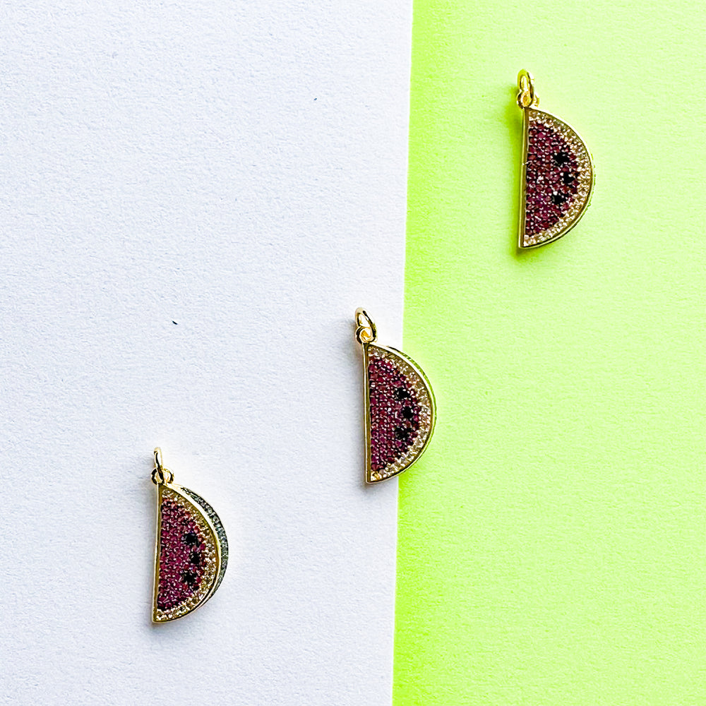 20mm Gold Pave Watermelon Charm