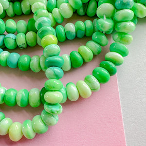 8mm Smooth Neon Green Dyed Opal Rondelle Strand