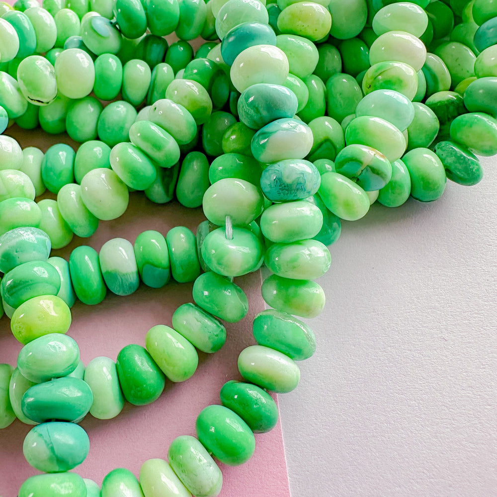 8mm Smooth Neon Green Dyed Opal Rondelle Strand