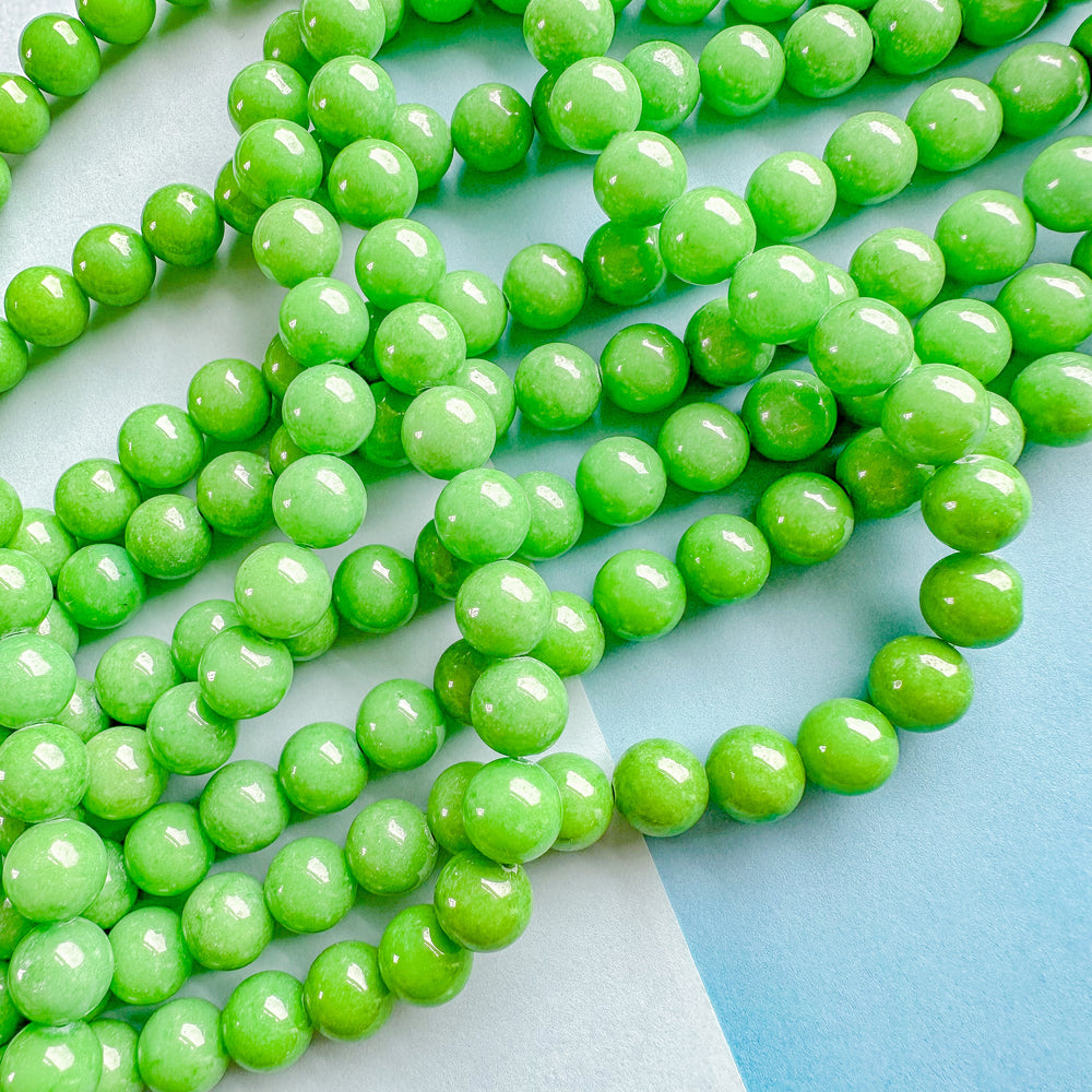 10mm Leafy Green Smooth Dyed Jade Round Strand