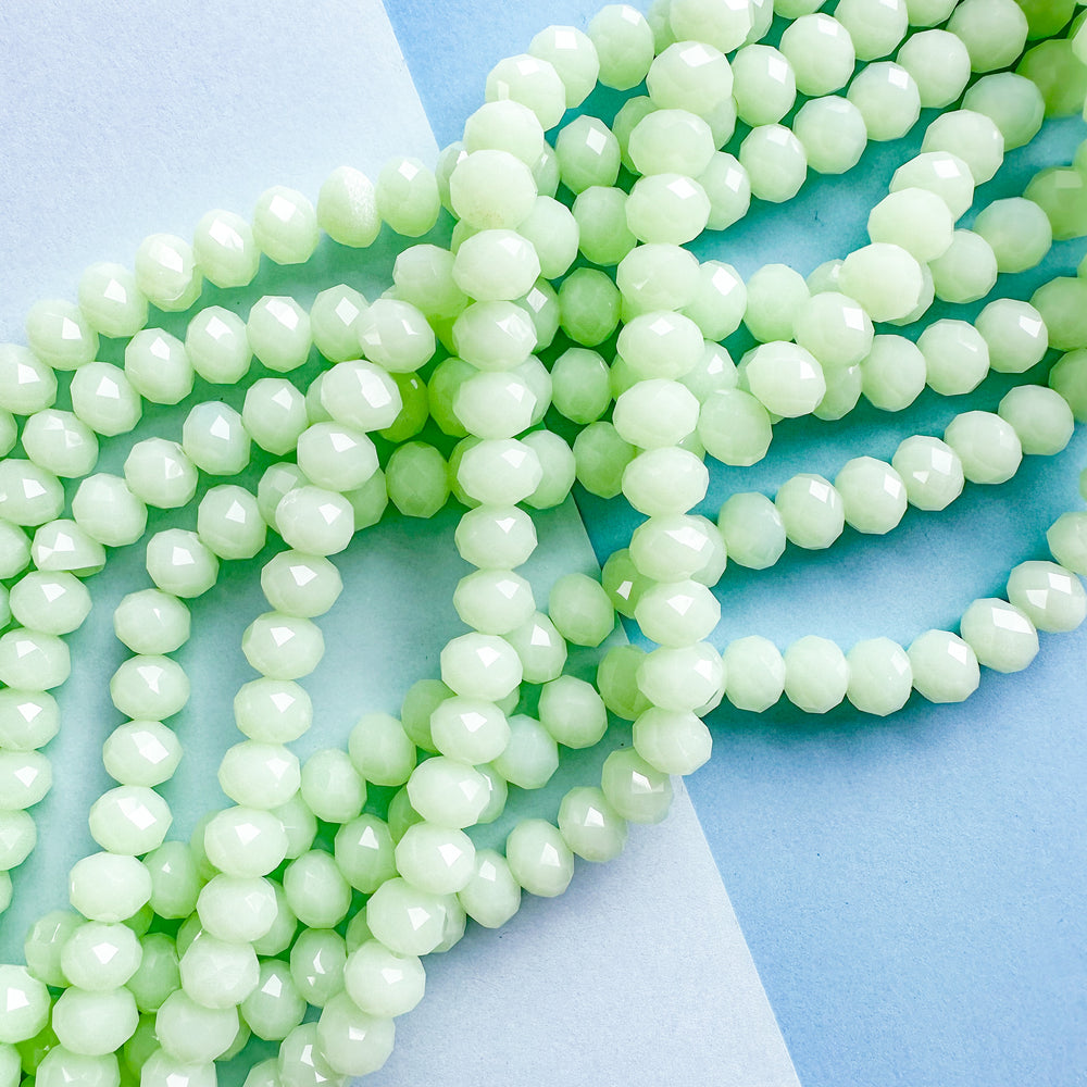 10mm Opaque Mint Green Faceted Crystal Rondelle Strand