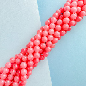 8mm Pink Faceted Flower Jade Rounds Strand