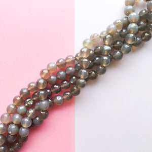 
                
                    Load image into Gallery viewer, 10mm Grey Translucent Agate Faceted Round Strand
                
            