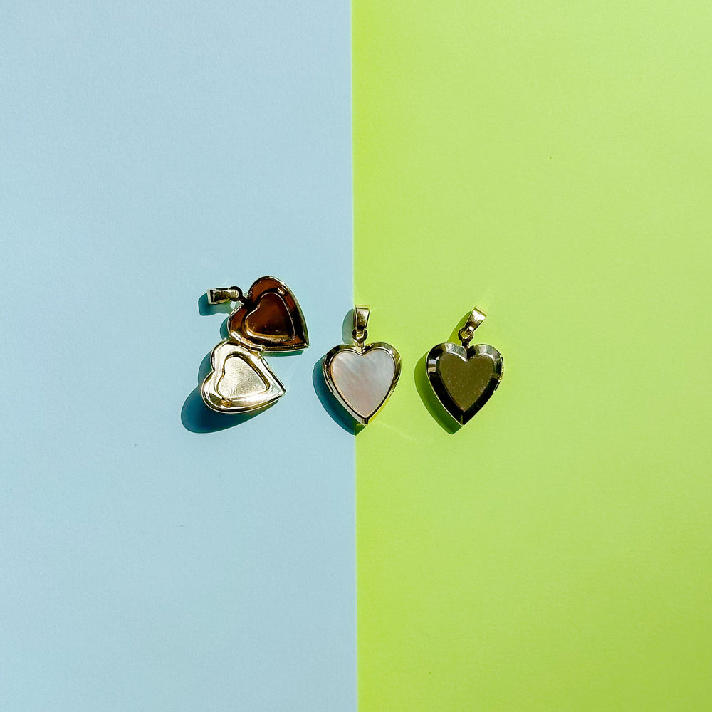 17mm Gold Mother of Pearl Heart Locket Charm
