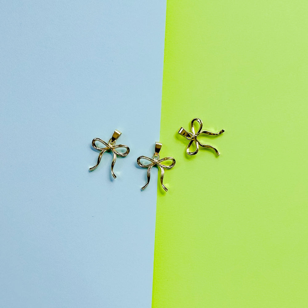 24mm Shiny Gold Ribbon Bow Charm