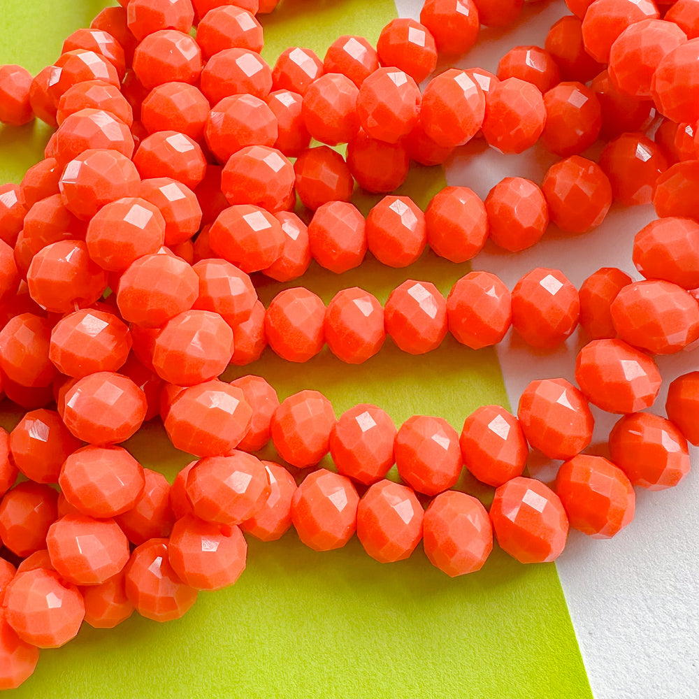 8mm Deep Orange Faceted Crystal Rondelle Strand