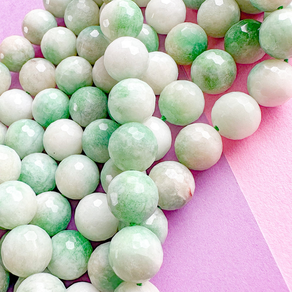 10mm Two-Tone Green Dyed Jade Faceted Round Strand