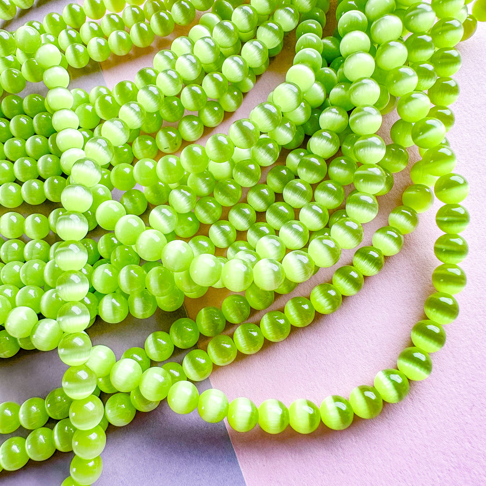 6mm Lime Green Optic Glass Rounds Strand