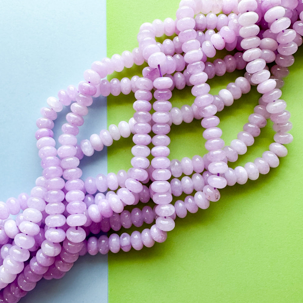 
                
                    Load image into Gallery viewer, 8mm Wisteria Smooth Dyed Jade Rondelle Strand
                
            
