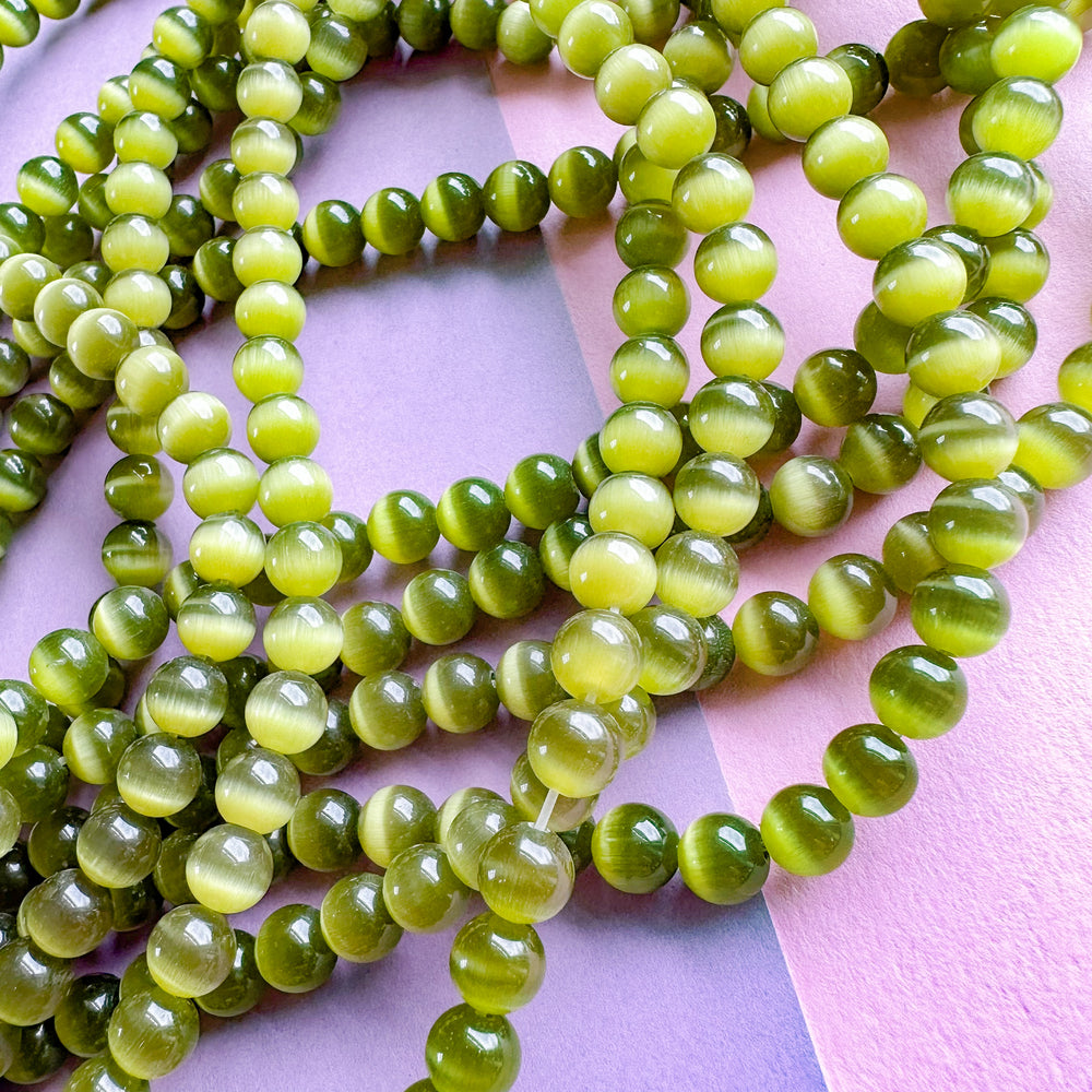6mm Olive Green Optic Glass Rounds Strand