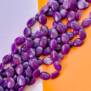 15mm Plum Purple Dyed Calcite Flat Oval Strand
