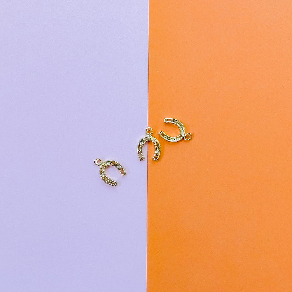 21mm Shiny Gold Pave Horseshoe Charm