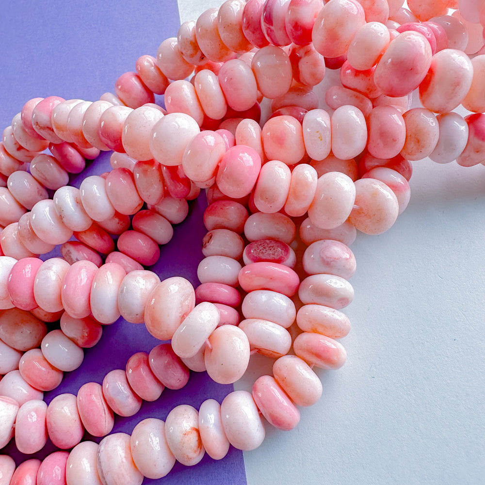 10mm Smooth Coral Variegated Dyed Opal Rondelle Strand