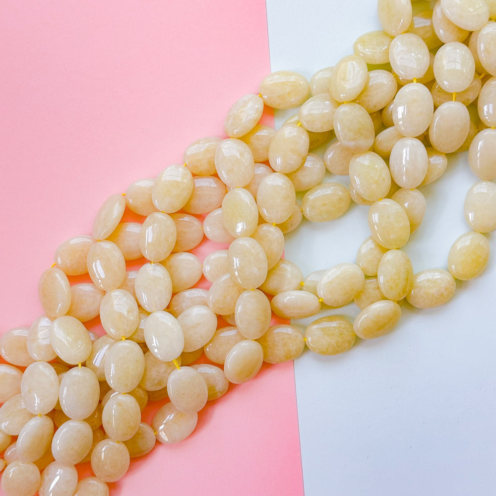 15mm Lemoncake Dyed Calcite Flat Oval Strand