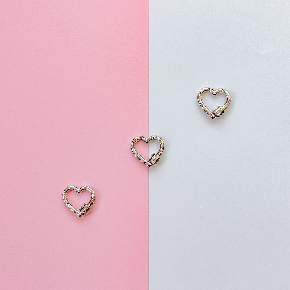 22mm Shiny Silver Pave Heart Lock Clasp