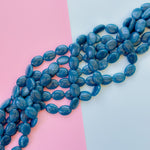 15mm Dark Teal Dyed Calcite Flat Oval Strand