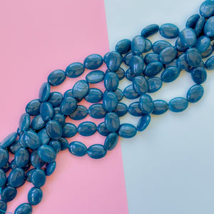 15mm Dark Teal Dyed Calcite Flat Oval Strand