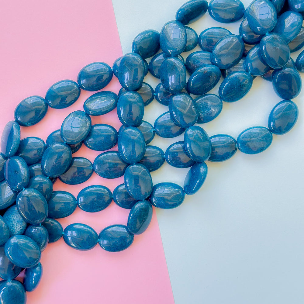 15mm Dark Teal Dyed Calcite Flat Oval Strand