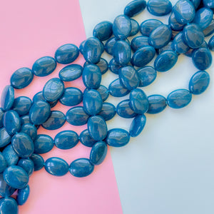15mm Dark Teal Dyed Calcite Flat Oval Strand