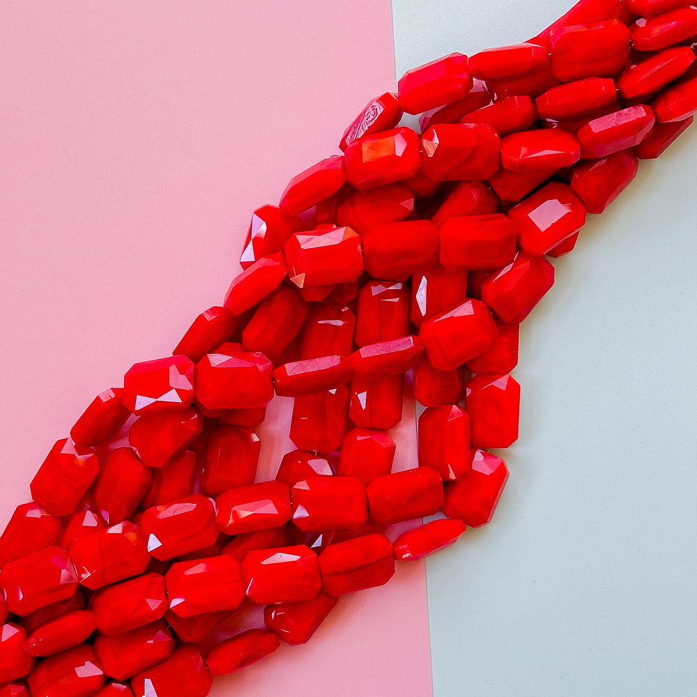 12mm Opaque Bright Red Faceted Crystal Rectangle Strand