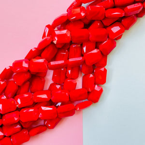 12mm Opaque Bright Red Faceted Crystal Rectangle Strand