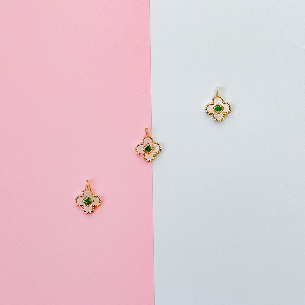 14mm Pave Gold Mother of Pearl Quatrefoil Charm