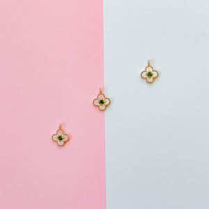 14mm Pave Gold Mother of Pearl Quatrefoil Charm