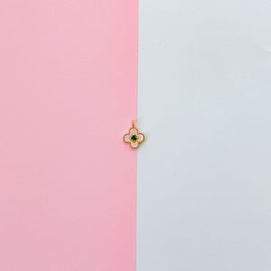 14mm Pave Gold Mother of Pearl Quatrefoil Charm