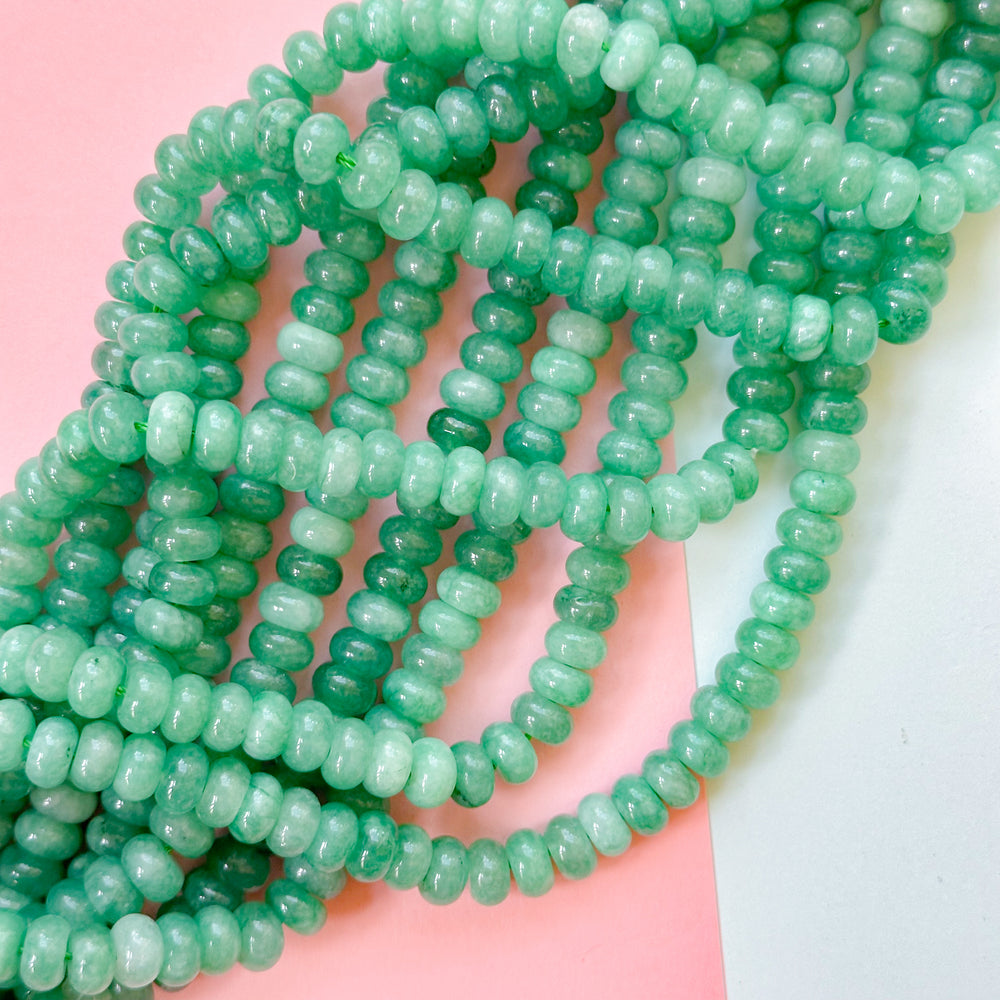 8mm Cactus Green Smooth Dyed Jade Rondelle Strand