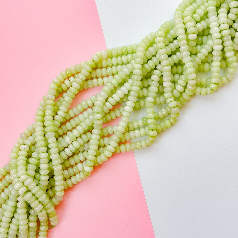 8mm Melon Green Smooth Dyed Jade Rondelle Strand