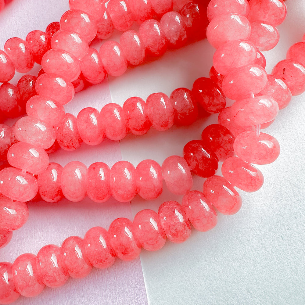 8mm Punchy Pink Smooth Dyed Jade Rondelle Strand