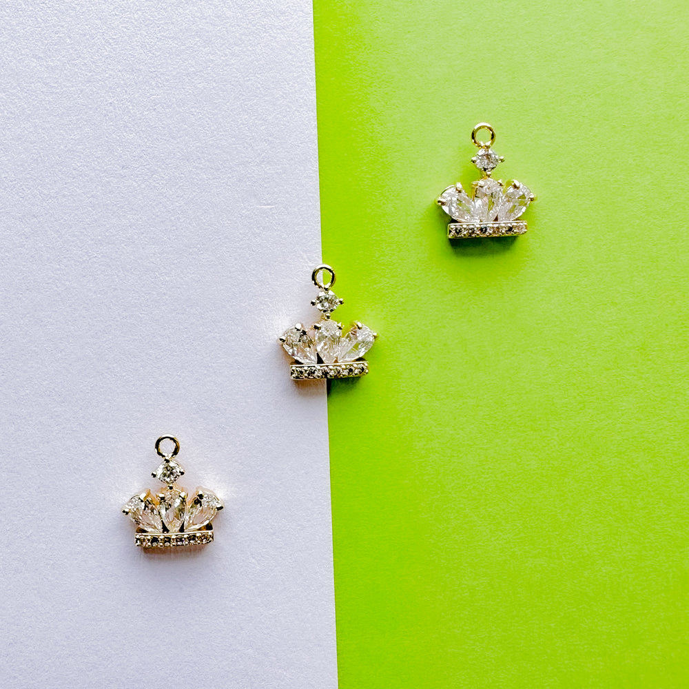 12mm Gold Plated Pave Crown Charm