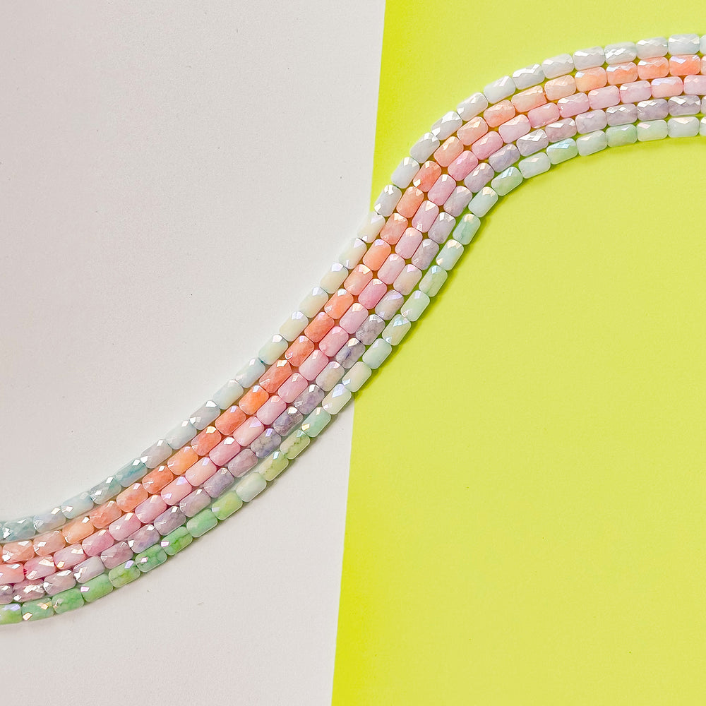 4mm Faceted Crystal Pastel Rainbow Rectangle 5 Strand Bundle