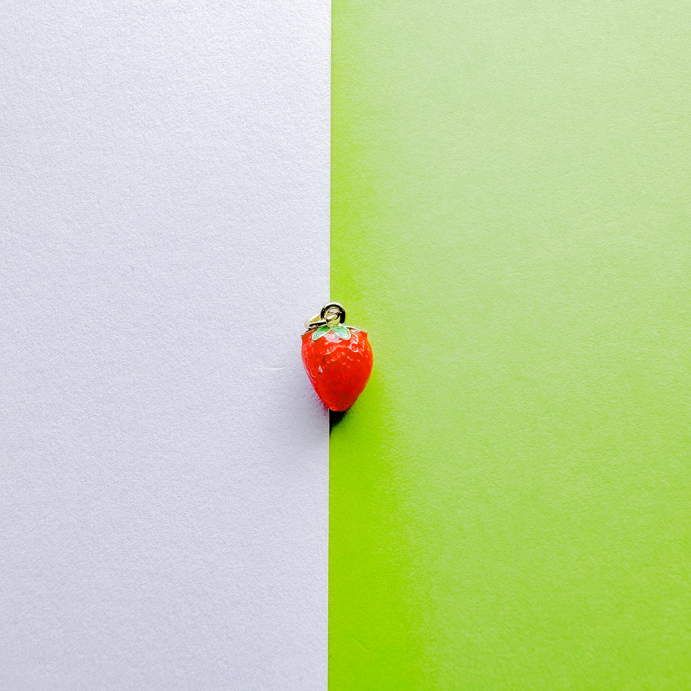 12mm Gold Plated Enamel Strawberry Charm