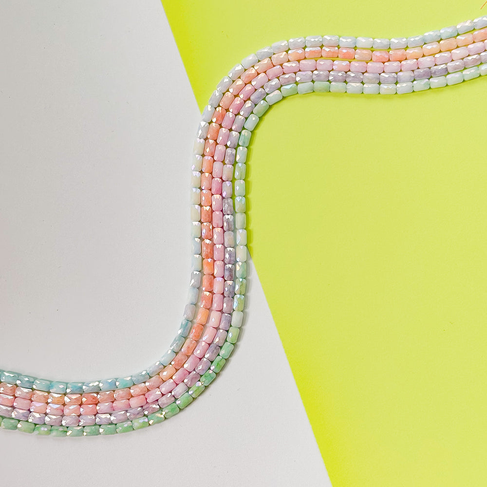 4mm Faceted Crystal Pastel Rainbow Rectangle 5 Strand Bundle