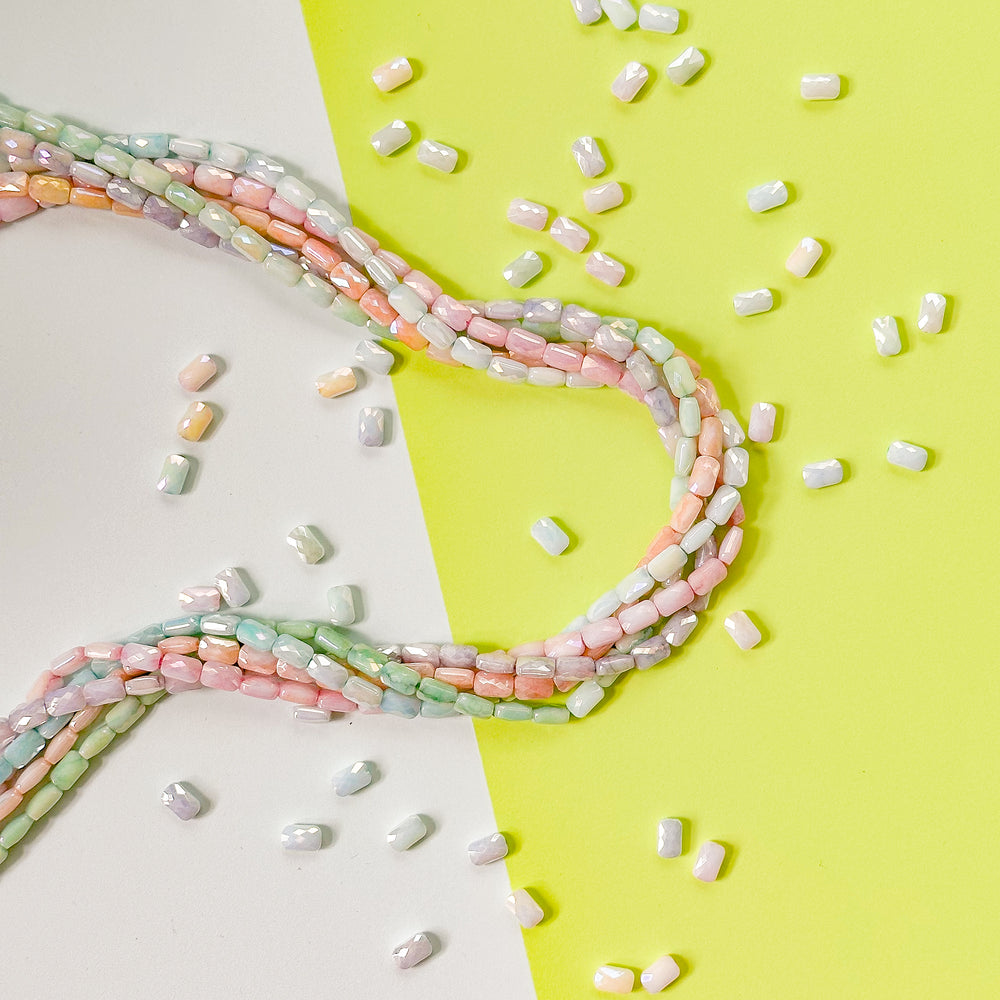 4mm Faceted Crystal Pastel Rainbow Rectangle 5 Strand Bundle