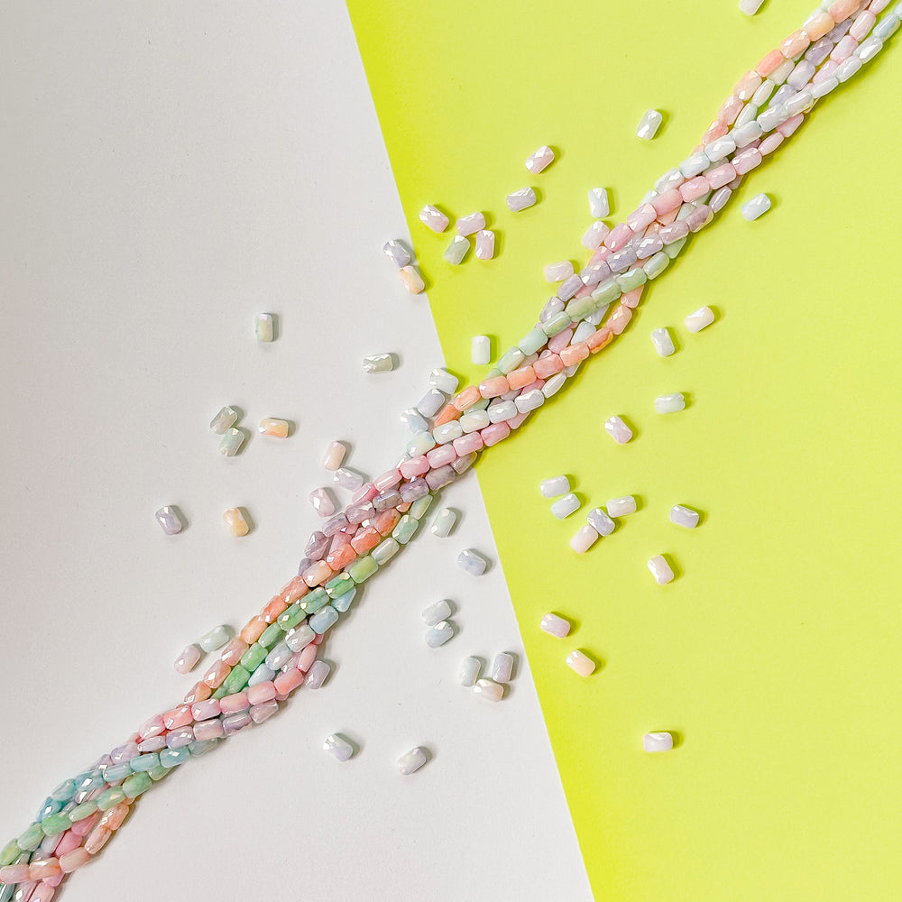 4mm Faceted Crystal Pastel Rainbow Rectangle 5 Strand Bundle