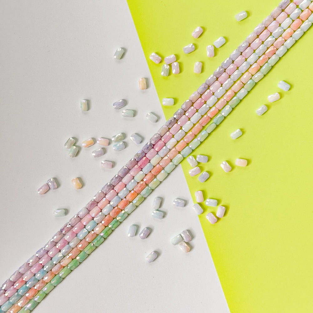 4mm Faceted Crystal Pastel Rainbow Rectangle 5 Strand Bundle