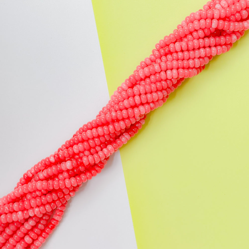 8mm Watermelon Pink Smooth Dyed Jade Rondelle Strand