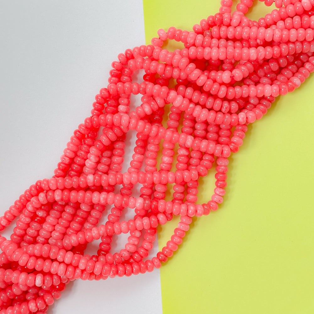 8mm Watermelon Pink Smooth Dyed Jade Rondelle Strand