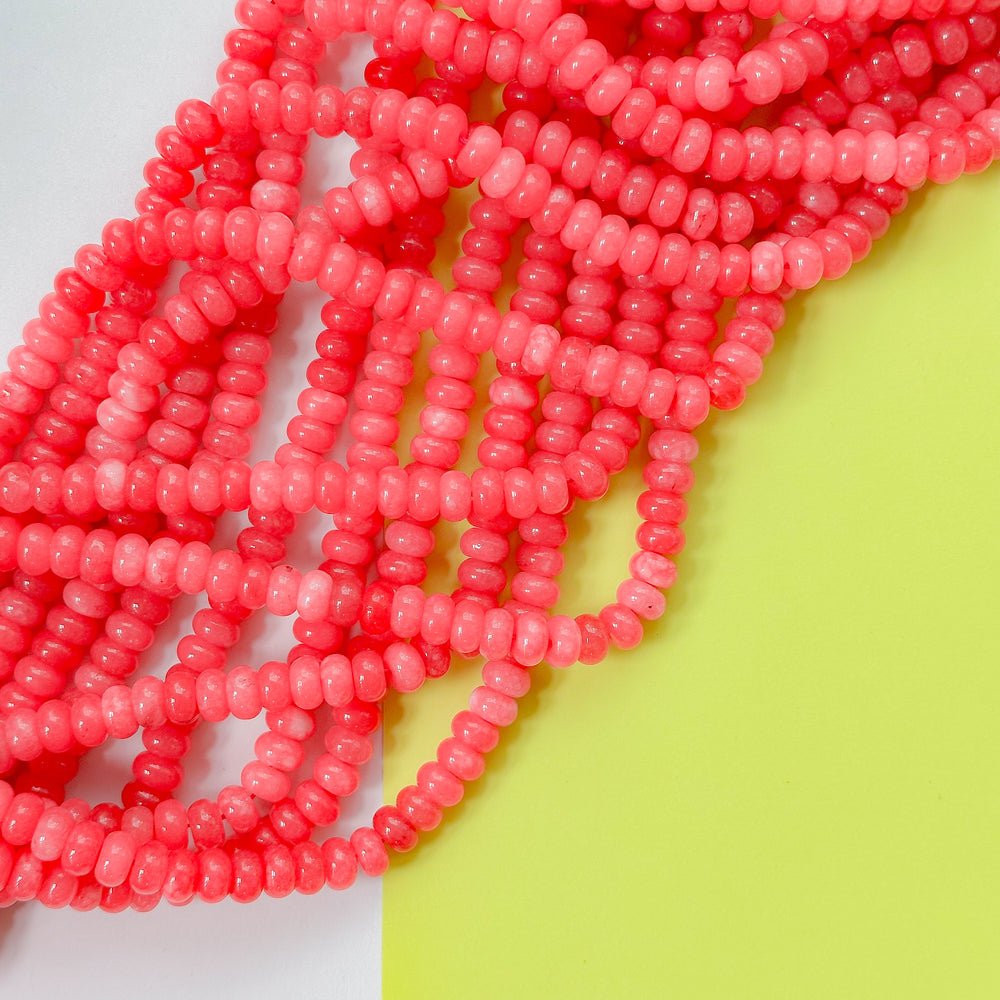 8mm Watermelon Pink Smooth Dyed Jade Rondelle Strand
