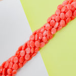 14mm Coral Dyed Calcite Flat Oval Strand