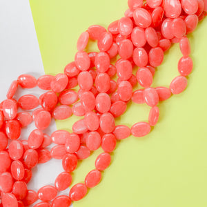 14mm Coral Dyed Calcite Flat Oval Strand