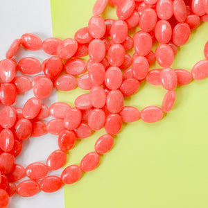 14mm Coral Dyed Calcite Flat Oval Strand