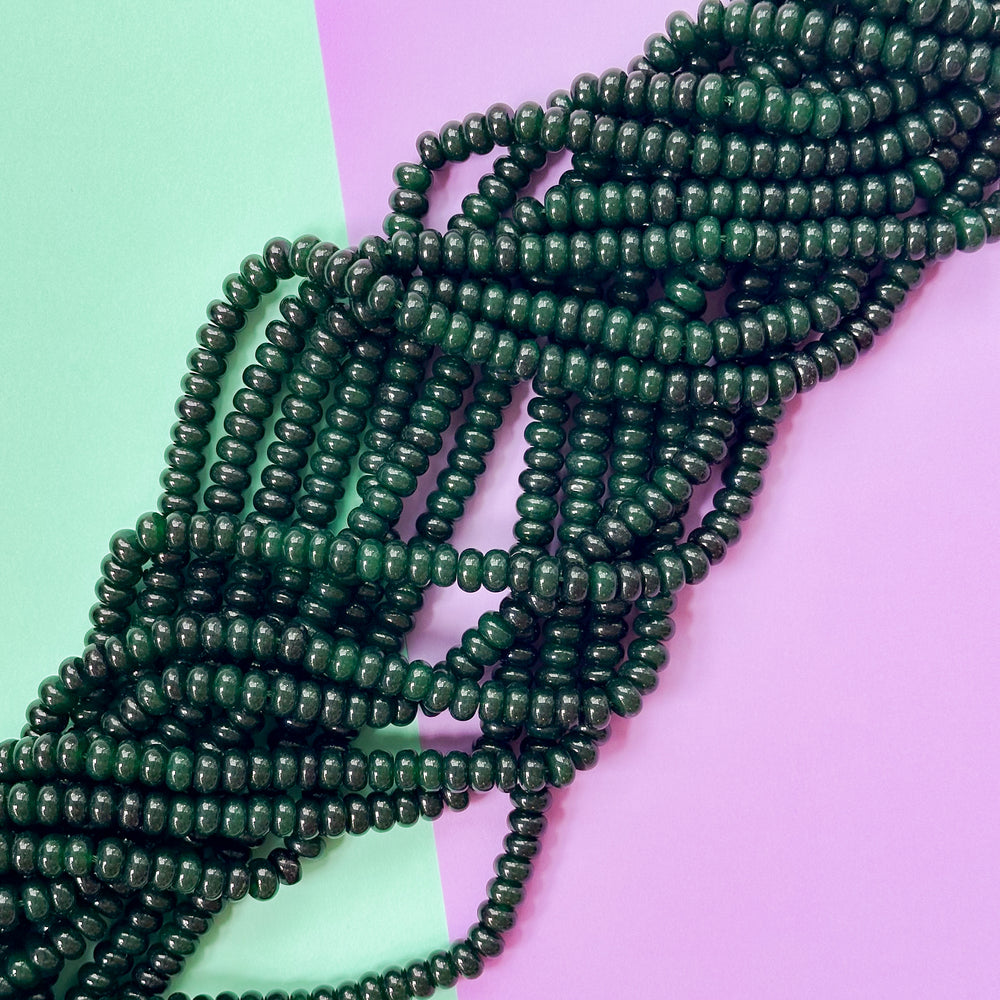 8mm Hunter Green Smooth Dyed Jade Rondelle Strand