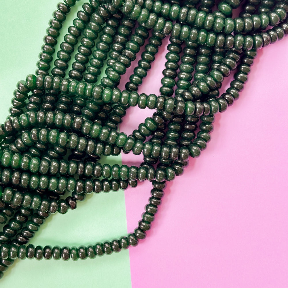8mm Hunter Green Smooth Dyed Jade Rondelle Strand