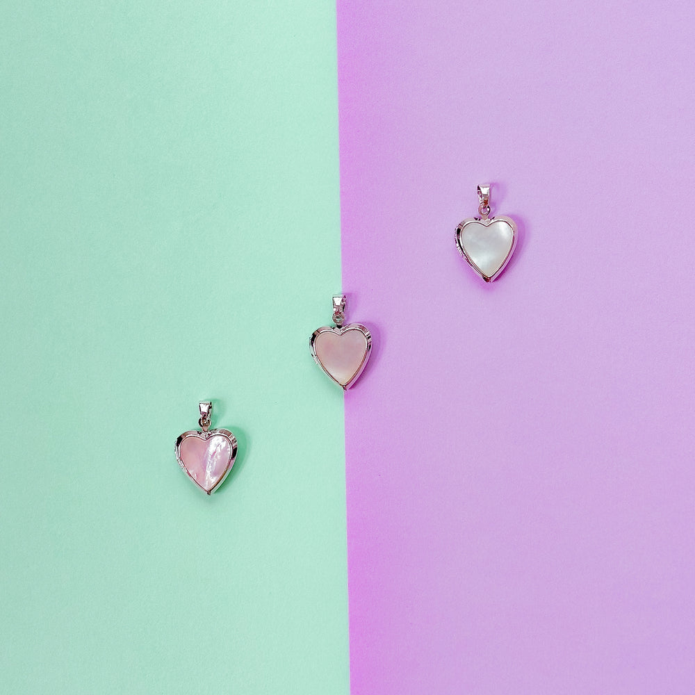 17mm Silver Mother of Pearl Heart Locket Charm