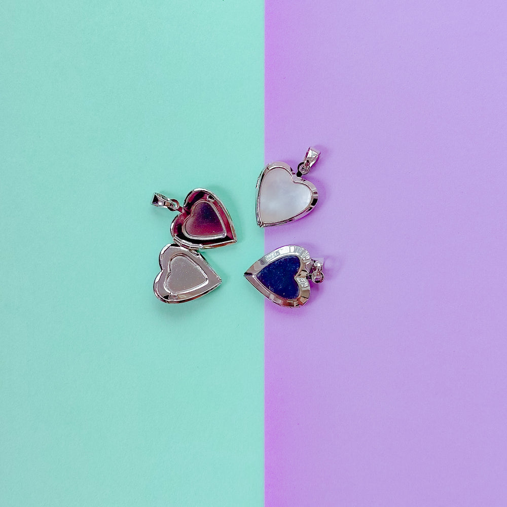 17mm Silver Mother of Pearl Heart Locket Charm