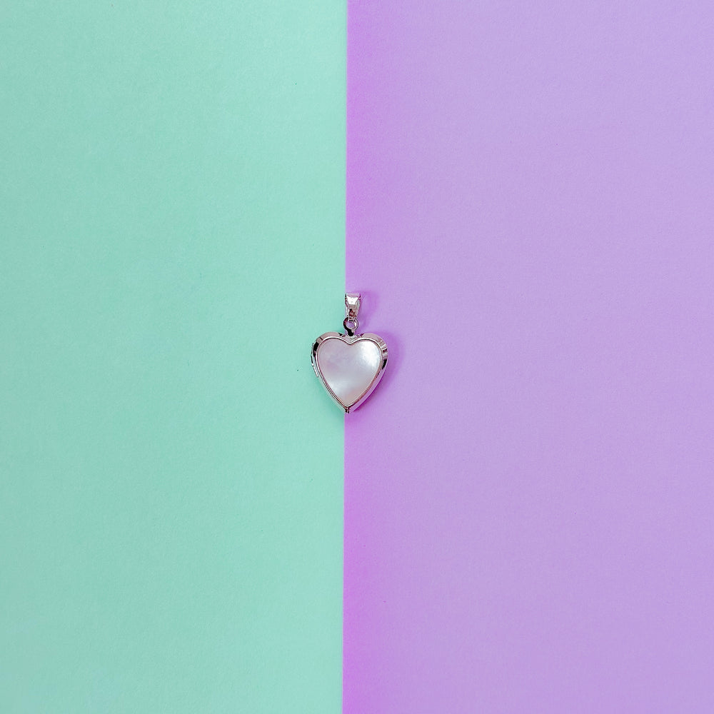 17mm Silver Mother of Pearl Heart Locket Charm