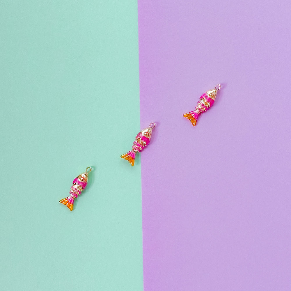 26mm Shiny Gold Enamel Articulated Fish Charm
